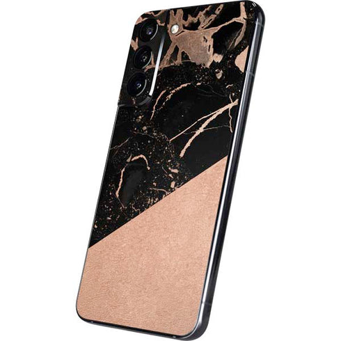 Black and Rose Gold Marble Split Galaxy S22 Plus Skin